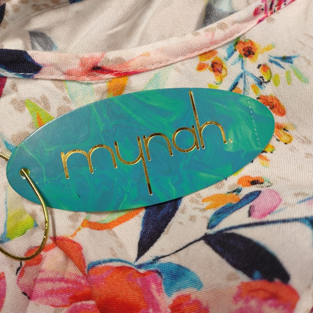 Mynah Floral Halter Asymmetrical Hem Dress Viscose Tropical Faux Wrap Sz M NWT - Picture 7 of 8